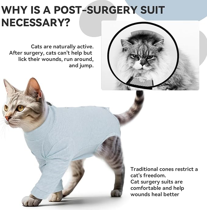 Cat Neuter Surgery Recovery Suit Male, Anti-Licking Cats Spay Recovery Suit Female, Long Sleeve Prevent Shedding Body Suit Post Surgery, Breathable Cone & E Colla Alternative Cat Apparel