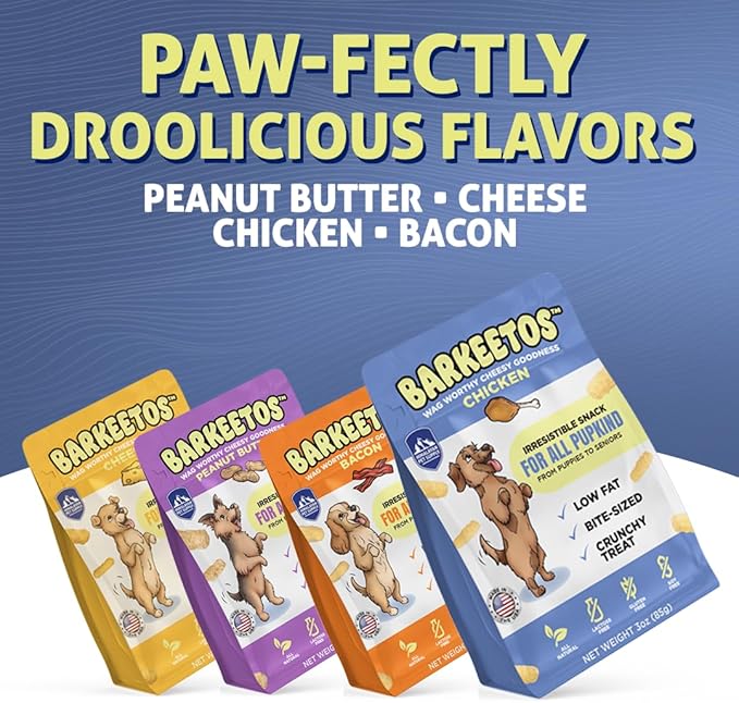 Barkeetos Dog Treats, Crunchy and Cheesy Pet Snacks Made with Real Himalayan Cheese & Chicken, Gluten Free, Grain Free, Lactose Free, Natural Dog Food for All Breeds and Sizes - 3 Pack