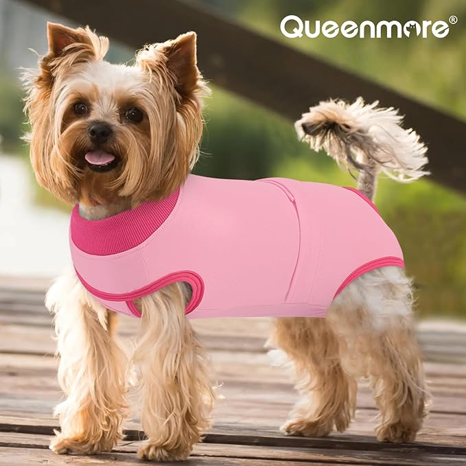 Queenmore Recovery Suit for Dogs Cats After Surgery, Dog Surgical Recovery Suit Onesie,Breathable Cotton Dog Surgery Suit Female Spay, Prevent Licking Pet Surgery Recovery Suit, Pink,XL