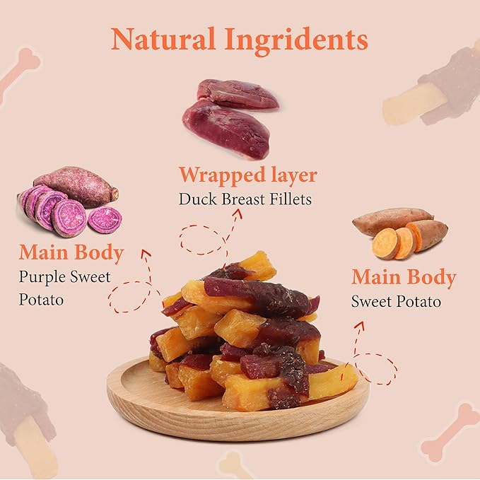 Annika Duck & Sweet Potato Wrapped Dog Treats – Healthy Low Fat, High Protein Jerky Chews, Grain-Free Training Snacks & Dental Treats for Medium & Large Dogs, 11.6 oz (Duck Wrapped Sweet Potato)