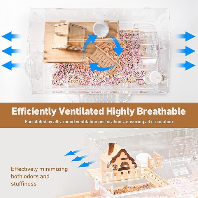 Hamster Cage 8 in 1 with All Accessories, Acrylic Hamster Cages with Full Transparent Viewing, Excellent Ventilation, Castle Habitat, Dwarf Hamster Cage Suitable for Gerbil, Mice, Other Small Animals