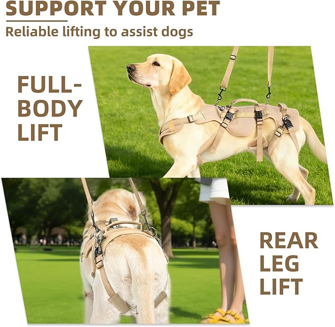 PUPTECK Dog Lift Harness for Medium Large Sized Dog, Rehabilitation Sling for Hind Leg Support, Multifunctional Mobility Assistance Harness for Old, Disabled, Joint Injuries, Paralysis Dog, Brown XL