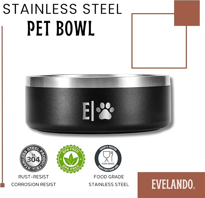 64 oz - 8 Cups Stainless Steel Dog Bowl – Triple-Insulated Pet Dish Keeps Water Cold & Food Warm – BPA-Free, Non-Slip Base – Durable & Elegant Feeding Bowl for Small & Medium Dogs & Cats