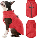 Gooby Puffer Vest - Red, X-Small - Ultra Thin Zip Up Windbreaker with Dual D Ring Leash - Water Resistant Dog Sweater Coat for Small Dogs