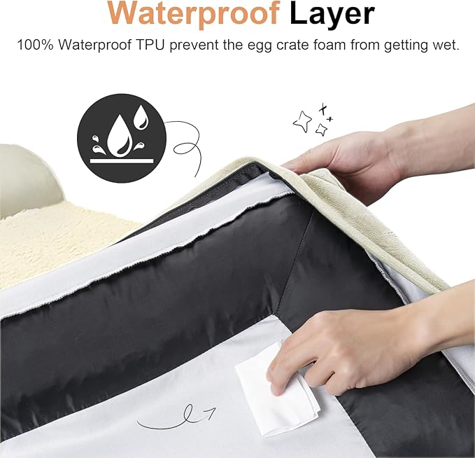 Small Dog Bed Orthopedic Washable: Beds Bolster Small Sized Dogs Cats Bed Egg Crate Foam Couch Sofa Waterproof with Removable Cover - Beige