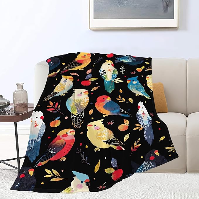 Parrot Bird Throw Blanket Cute Cockatiel Stuff Gifts for Kids Girls Boys Adults Women Men Soft Cozy Warm Plush Fluffy Fuzzy Fleece Blanket Decor 40''X50''