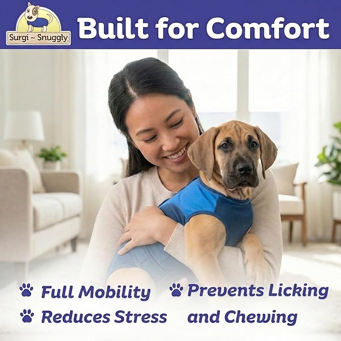 Surgi Snuggly Dog Surgery Recovery Suit - Dog Onesie for Post Surgery Recovery, Female Spay & Male Neuter - Surgical Suit for Dogs, E-Collar Cone Alternative, Double Blue - 2X-Large - 31" - 35" (EC)