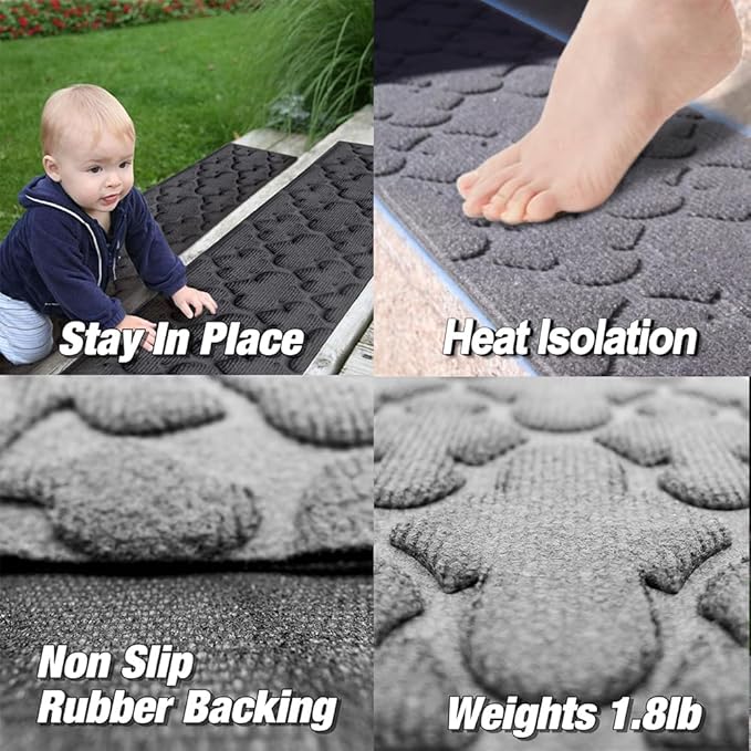 Aucuda 6pcs Stair Treads Outdoor for Dogs on Wooden Steps Non Slip 8.5" x 30" Stair Runner Rug Heat Insulation Rubber Backing, Gray Knot Staircase Mat Carpet for Indoor Grip Farmhouse.