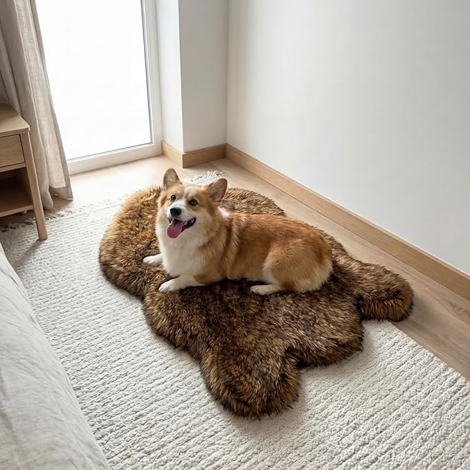 IHAPPYDOG Luxury Faux Fur Orthopedic Dog Bed, Memory Foam Dog Bed for Small, Medium, Large and XL Pets, Fluffy Pet Bed with Waterproof and Washable Cover (Brown, 40"x25")