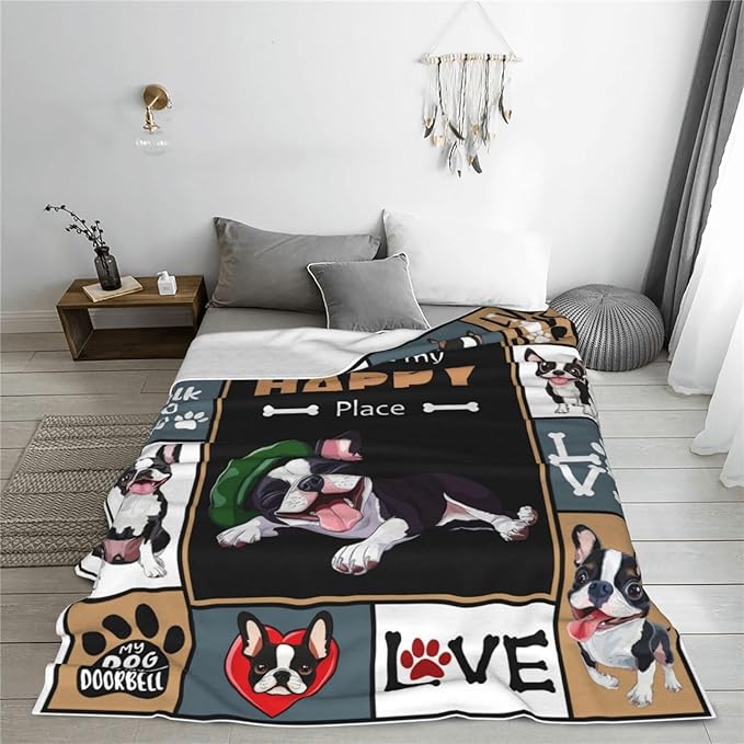 Boston Terrier Blanket, Dog Throw Blankets, Boston Terrier Gifts for Boys Girls Women Men Lover Adult Cozy Fleece Flannel Bedding Stuff Animal Plush for Couch Sofa Bed 60"X50"