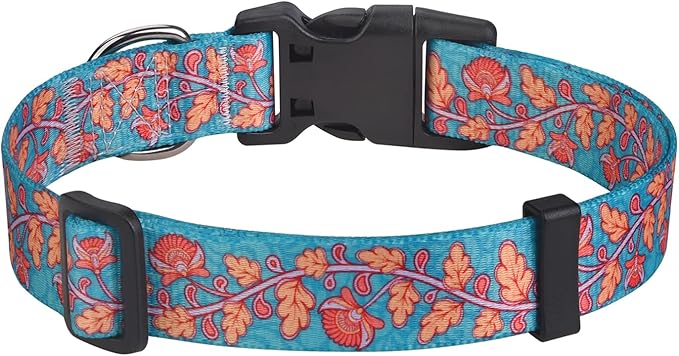 Dog Collar for Medium Dogs, Soft Comfy Pet Collar for Small Medium Large Dogs, Floral Pattern for Boy Girl Puppy Dogs(Flower Vine Blue,M)