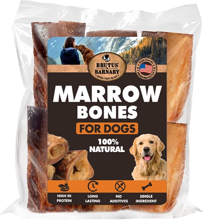 BRUTUS & BARNABY Marrow Bones for Dogs – 100% USA-Sourced Beef Bones – Long-Lasting, All-Natural Dog Chews – High Protein, Supports Dental Health, (6-pk) – Made in The USA