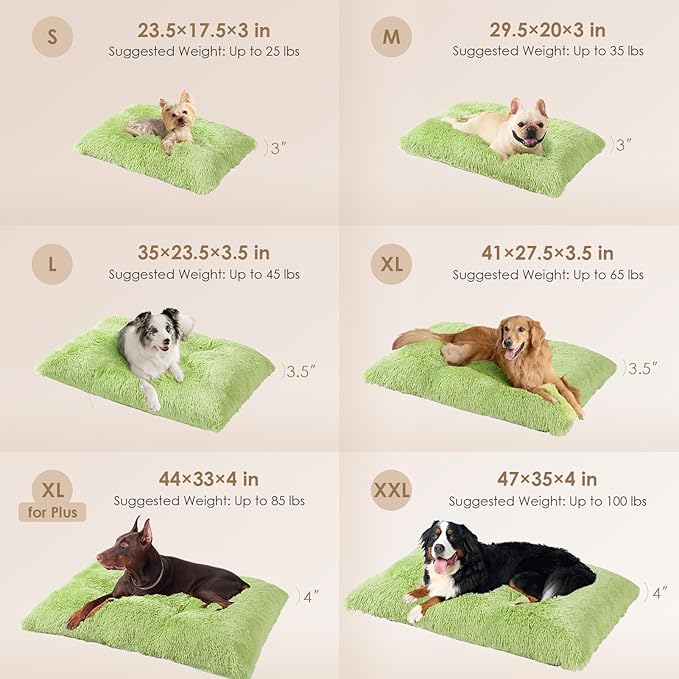 EHEYCIGA Fluffy Dog Crate Bed for Extra Large Dogs, Plush Faux Fur Crate Pad, Calming Anti Anxiety XL Dog Bed, Washable Soft Warm Mat with Non-Slip Bottom, Green