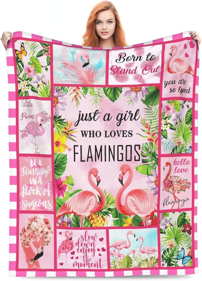 SweetFox Just A Girl Who Loves Flamingos Blanket, Flamingo Decor Throw Blanket Gifts for Girls Boys Lovers Super Warm Soft Plush Fleece Flannel Bedding Blankets for Kids Adults Men Women 60"X50"