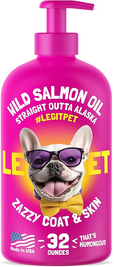Wild Alaskan Salmon Oil for Dogs & Cats - Pure Fish Omega 3 6 9 Liquid EPA DHA Fatty Acids - Skin & Coat Supplement - Supports Joint Function, Brain, Eye, Immune & Heart Health - Made in USA 32 oz