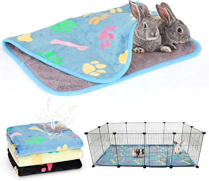 YUEPET 3 Pack Waterproof Guinea Pig Blankets Washable Small Animal Fleece Cage Liners Soft Pet Mat Guinea Pigs Fleece Bedding for Hamster Rabbit Chinchilla Ferret Guinea Pig 48"×24"