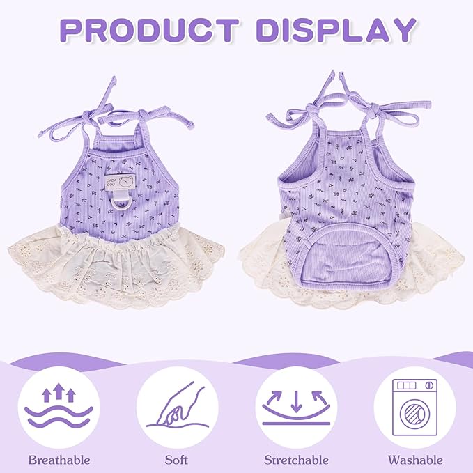 Dog Summer Clothes for Small Medium Dogs Cat Daisy Flower Cute Pet Dress with D-Ring Sleeveless Puppy Outfits Doggy Shirt for Shih Tzu Yorkie Chihuahua Colthe (Purple, Small(2.7-4.4lb))