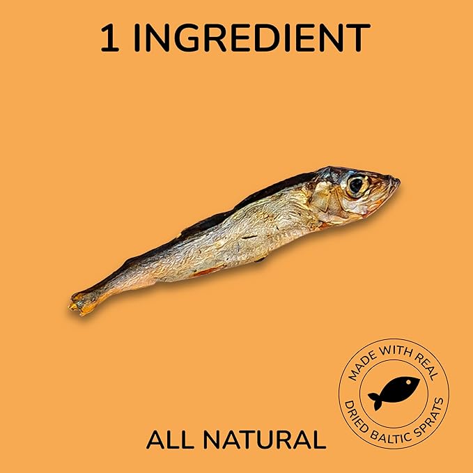 DTS5001A-3OZ Air Dried Natural Baltic Sprats Crunchy Treats for Dogs & Cats, High Protein Omega-3 Fish Snacks, Single Ingredient Gluten & Grain Free, Healthy Training Treats, 3oz Bag