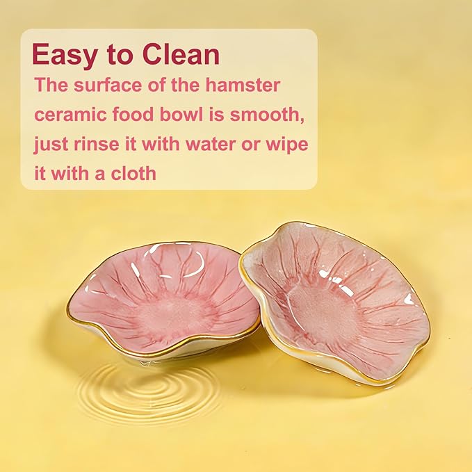 Kathson Ceramic Hamster Food Bowl, Guinea Pig Food Bowls,Rats Anti-Turning Feeding Dish,Small Animals Water Drinking Bowls for Squirrel, Chinchilla, Hedgehog, Gerbil, Dwarf Syrian (2 pcs Pink)