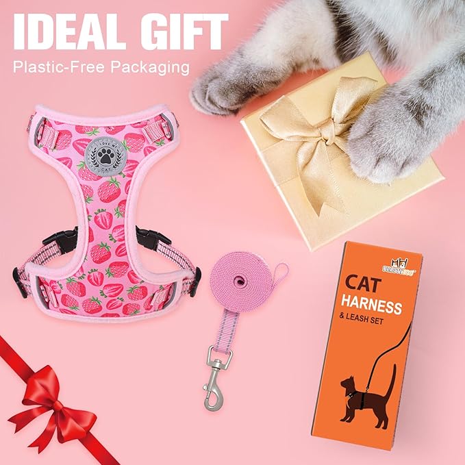 BEAUTYZOO Cat Harness and Leash Set for Walking Escape Proof, Neck Release Adjustable Harness for Kitten Puppy Small Medium Large Cats, Soft Cute Easy Control Small Cat Harness for Cats Boy and Girls