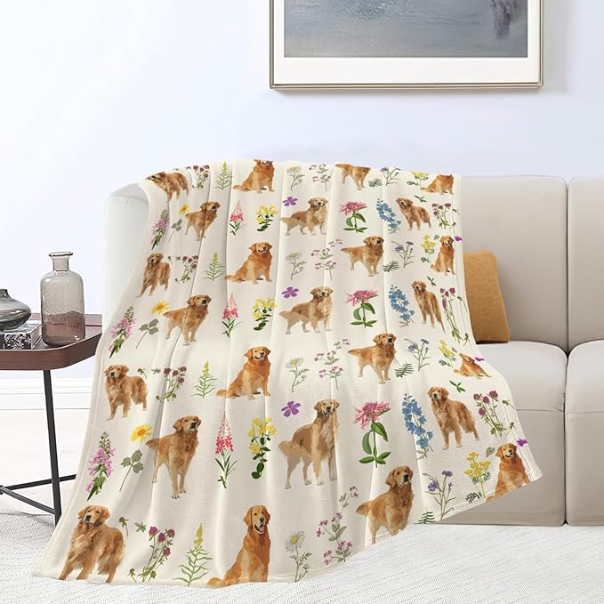 Golden Retriever Throw Blanket Golden Retriever Puppy Stuff Gifts for Dog Lover Kids Girls Boys Adults Women Men Soft Cozy Warm Plush Fluffy Fuzzy Fleece Blanket Decor 60''X80''