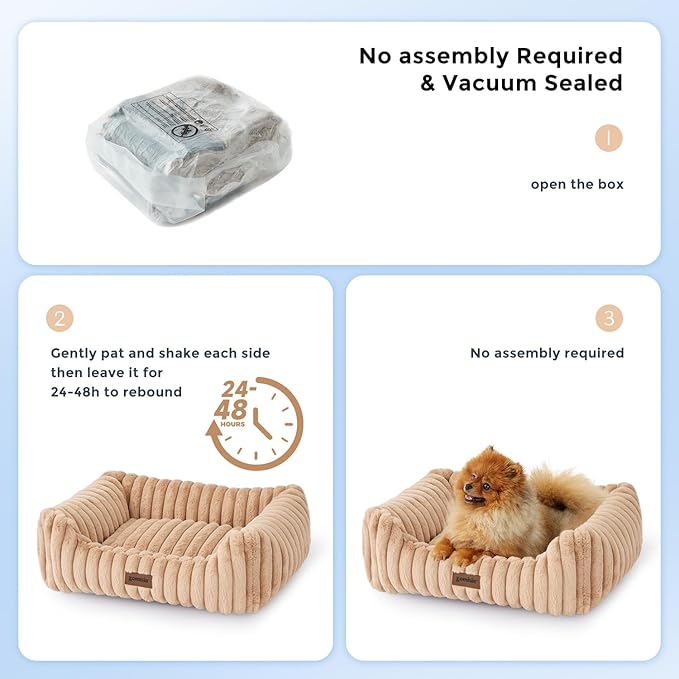 Small Dog Beds for Small Dogs - Washable Cat Beds for Indoor Cats, Rectangle Orthopedic Puppy Bed with Fluffy Removable Cover, 20x19x7inches, Cream