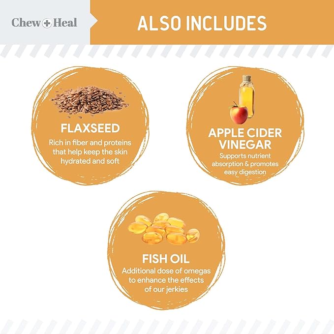 Chew + Heal Labs Omega Salmon Jerky - Soft & Healthy Dog Treats for Skin & Coat Health - 5 oz Wild-Caught Alaskan Salmon Treats & Jerky for Dogs - Made in USA