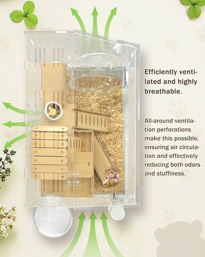 8-in-1 Acrylic Hamster Cage: 2-Layer, Clear Panels, Top-Opening, Full Accessories for Pet Mice, Hamster House for Dwarf Hamsters & Gerbils – 18.5"x11.8"x11.8"