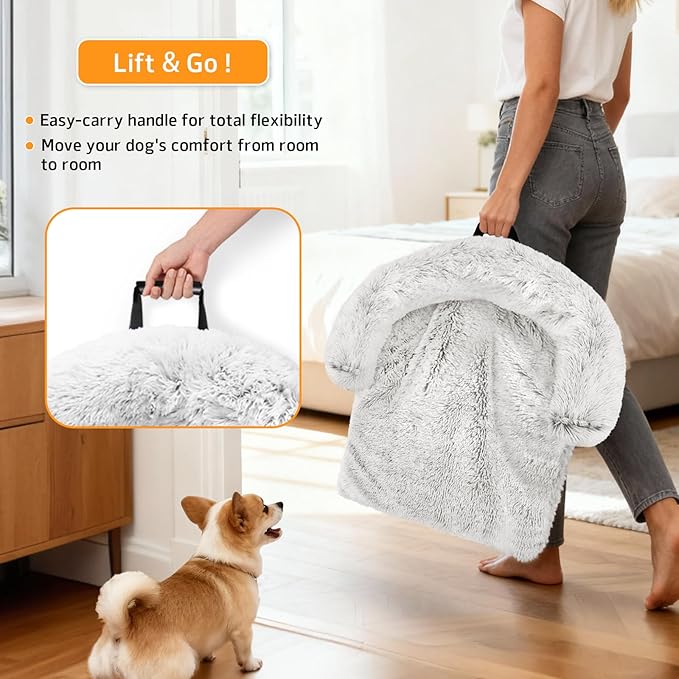 Calming Dog Bed Fluffy Plush Dog Mat for Furniture Protector with Removable Washable Cover for Large Medium Small Dogs and Cats (Extra Large (53x39.3x6), Light Grey)