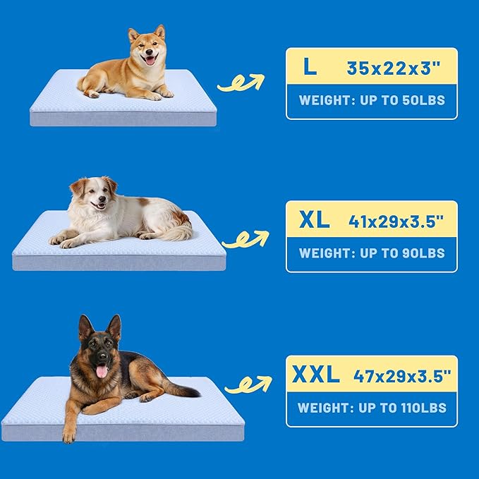 Cooling Dog Bed for Large Dogs, Washable Memory Foam Dog Beds for Crate with Joint Relief, Waterproof Liner and Removable Cover (41’’x 29’’)
