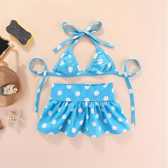 Junchl Small Dog Bikini,Summer Pet Swimsuit Puppy Bathing Dress Beach Clothes, Hawaiian Party Pet Costume Outfit for Puppy Cat Kitten Blue Polka Dots M