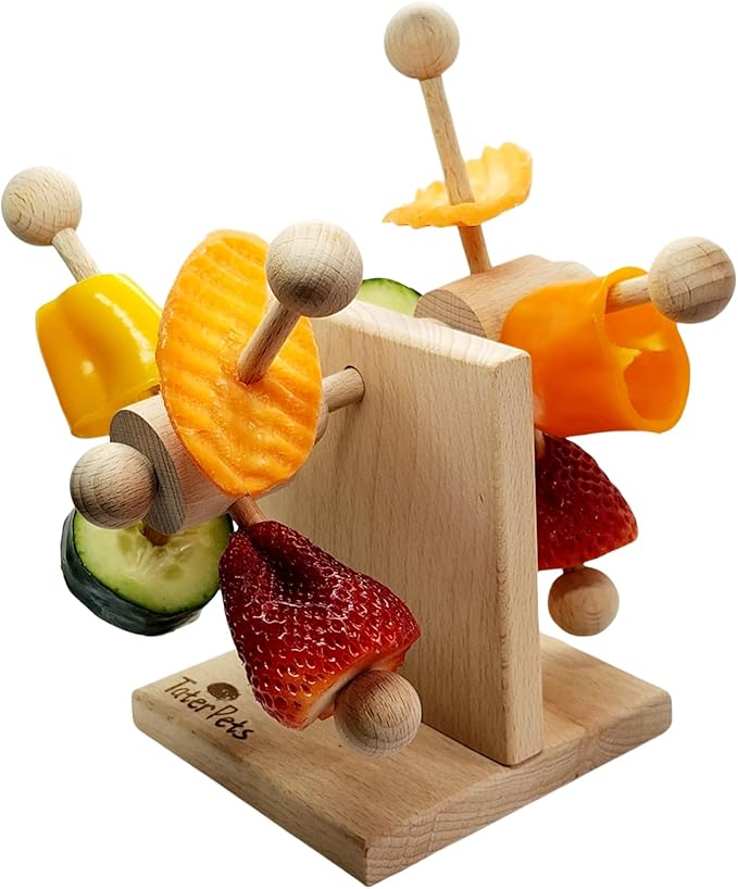 Enrichment Toy Turning Hanging for Guinea Pigs, Rabbits, Birds, Rats and Other Small Pets! Load with Veggies and Fruit (Two-Turntable Toy)