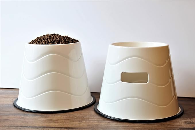 No Slip Base Elevated Bowls for Dogs Wearing Cone - Raised Bowls for Large Dogs - 2 Pair