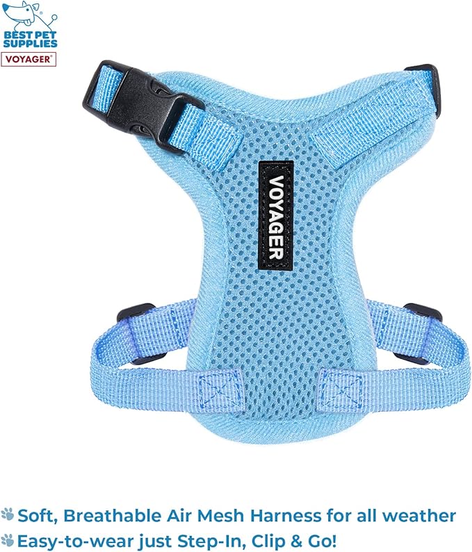 Best Pet Supplies Voyager Step-in Lock Pet Harness w Reflective Pet Leash Combo Set with Neoprene Handle 5ft - Supports Small, Medium and Large Breed Puppies/Cats - Baby Blue Set, XXXS