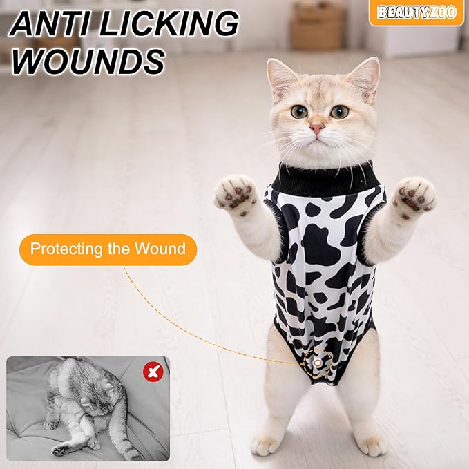 BEAUTYZOO 2 Pack Cat Recovery Suit, Cat Onesie for Cats After Surgery Female Male, Kitten Spay Neuter Surgical Recovery Body Suit Cone of Shame Alternative, Anti Lick Pet Anxiety Vest,Grey,M
