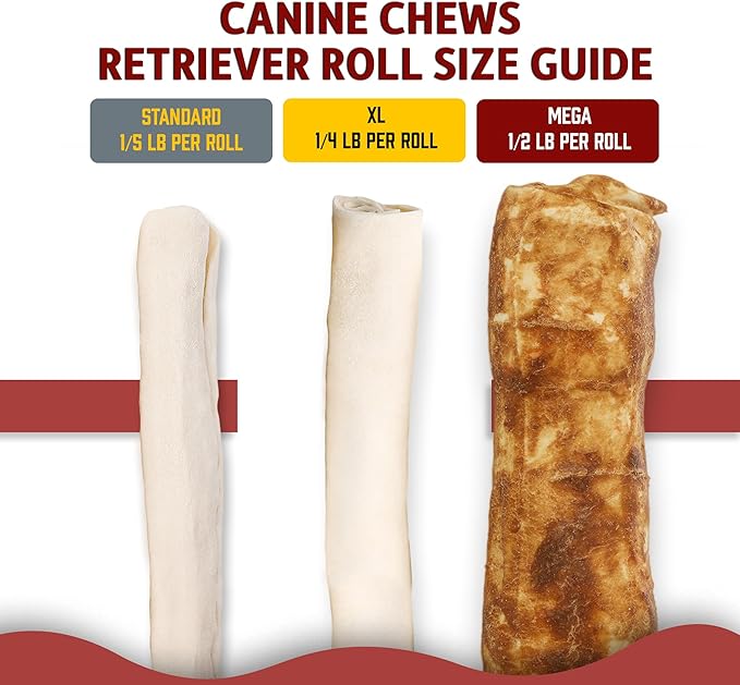 Canine Chews 10-11" Chicken-Coated MEGA Retriever Rolls (10 Pack) Natural Rawhide for Big Dogs - Long-Lasting Dog Chew Treats for Aggressive Chewers - Odor-Free - Extra-Large