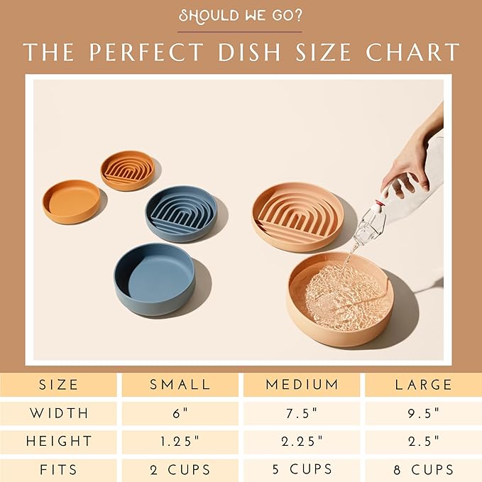 Should We Go? Dog Water Bowl - The Perfect Dish No-Spill Less Mess Non-Tippable Water & Food Bowl, Pure Silicone with Suction Cup Fits 5 Cups 7.5" Across x 2.25" Tall Ideal for All Pets, Medium-Cherry