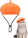 PET SHOW Dog Beret Hat for Small Dogs Cats Party Holiday Headband Cap French Leather Berets with Adjustable Chin Strap Cute Fashion Puppy Hats Pets Costumes Accessories(Orange,S)