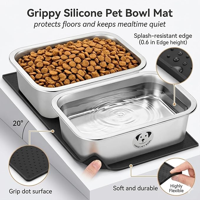 2 Pack Stainless Steel Dog Bowls for Large Dogs with Non-Slip Mat, High Capacity Metal Dog Food Bowls, Food and Water Bowl for Larges, X-Large, and Big Dogs 1.25 Gallons