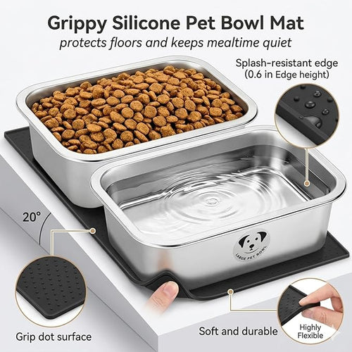 2 Pack Stainless Steel Dog Bowls for Large Dogs with Non-Slip Mat, High Capacity Metal Dog Food Bowls, Food and Water Bowl for Larges, X-Large, and Big Dogs 1.25 Gallons