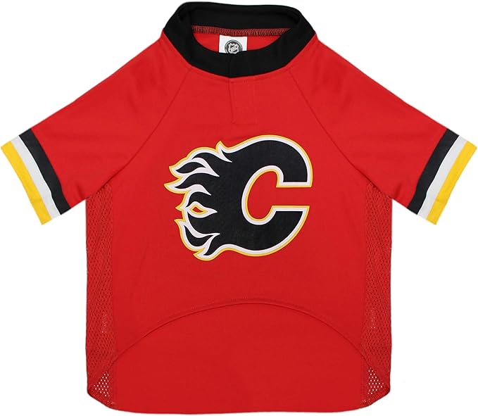 NHL Calgary Flames Jersey for Dogs & Cats, Large. - Let Your Pet Be A Real NHL Fan!