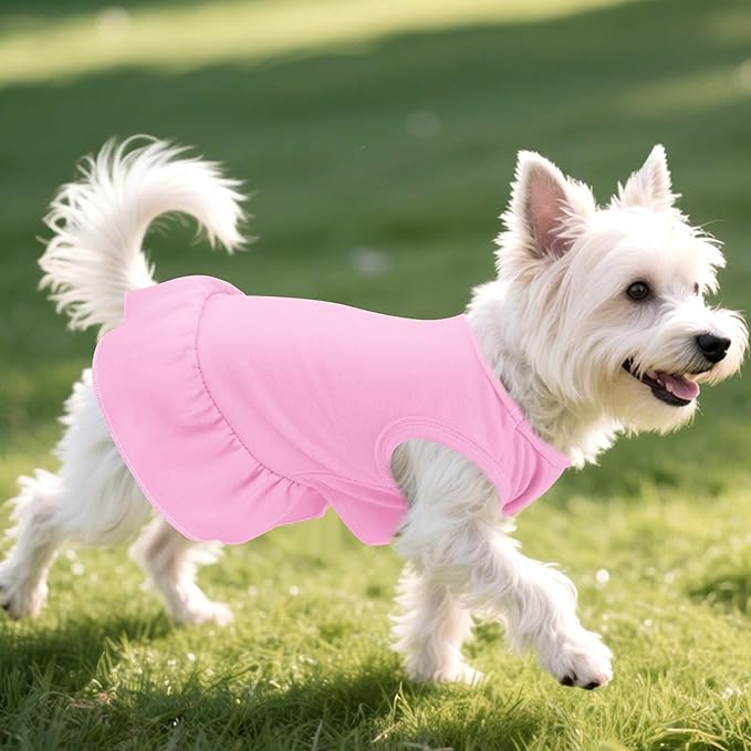 2 Pcs Dog Dresses Cat Skirt Solid Color Dog Clothes Summer Sleeveless Puppy Girl Clothes for Small Pet Dogs Cats (Pink,Light Purple, Medium)