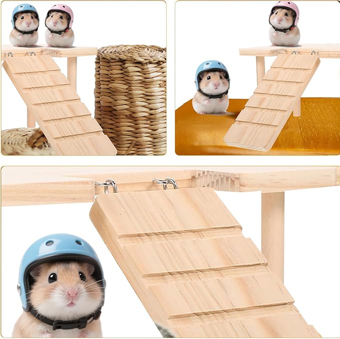 2-in-1 Wooden Hamster PlatformClimbing Stairs for Food Bowl Water Bottle Hamster Cage Accessories Dwarf Syrian Hamsters Gerbils Mice or Other Small Pets（Ladder - Middle）