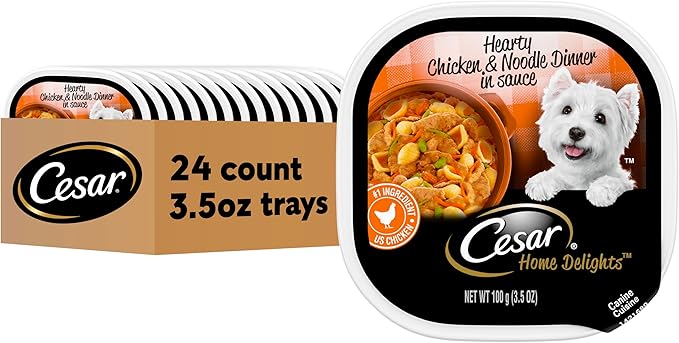 Cesar Home Delights Adult Wet Dog Food, Hearty Chicken & Noodle Dinner in Sauce, Wet Food for Dogs, 3.5 oz Tray, 24 Count