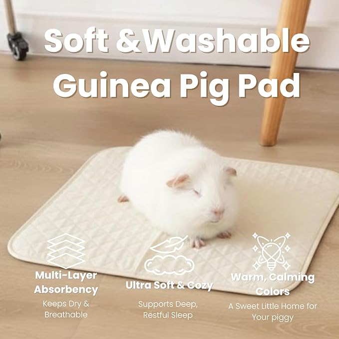 3 Pack Guinea Pig Pad 12” x 12” | Washable & Reusable Guinea Pig Cage Liner, 4-Layer Absorbent Pee Pad with Waterproof TPU & Anti-Slip Bottom | Soft Fleece Bedding for Guinea Pigs-White
