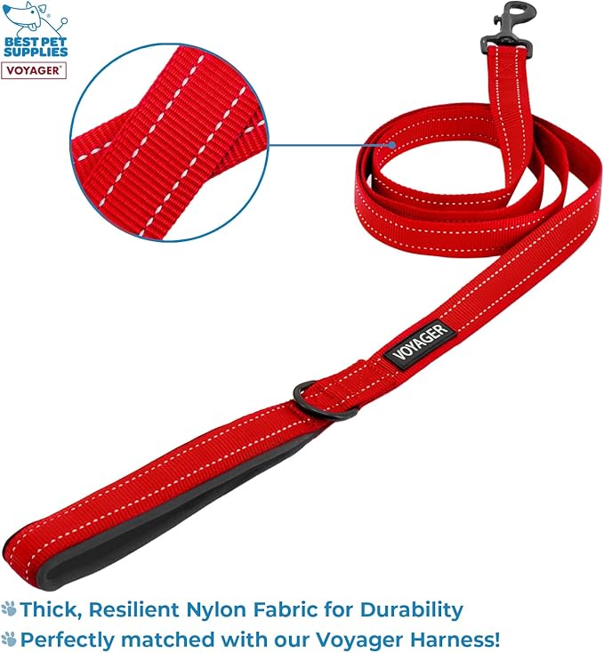 Best Pet Supplies Voyager Step-in Lock Pet Harness w Reflective Pet Leash Combo Set with Neoprene Handle 5ft - Supports Small, Medium and Large Breed Puppies/Cats - Red/Black Trim Set, XXXS