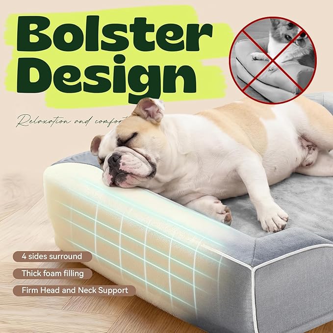 Cooling Dog Beds for Medium Large Dogs with Removable Washable Covers,Rectangle Orthopedic Sofa Bed with Cool Gel Memory Foam and Egg Crate Foam Waterproof fit Old Large Sized Pets,36"x24"x6.5" Grey