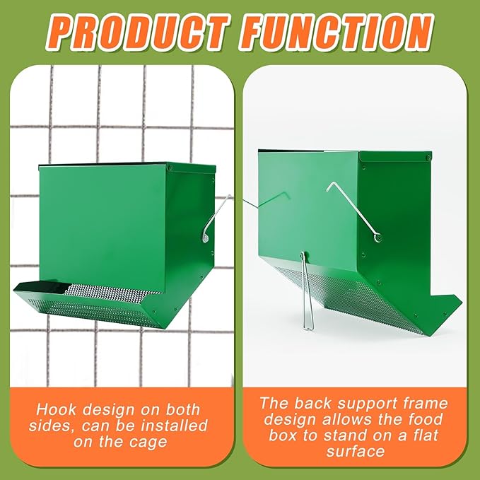Maxcheck No-Waste Metal Rabbit Feeder for Cages, Large Hanging Food Dispenser with Mesh Bottom & Lid, Holds 5lb Feed for Several Days, Bunny & Small Pets