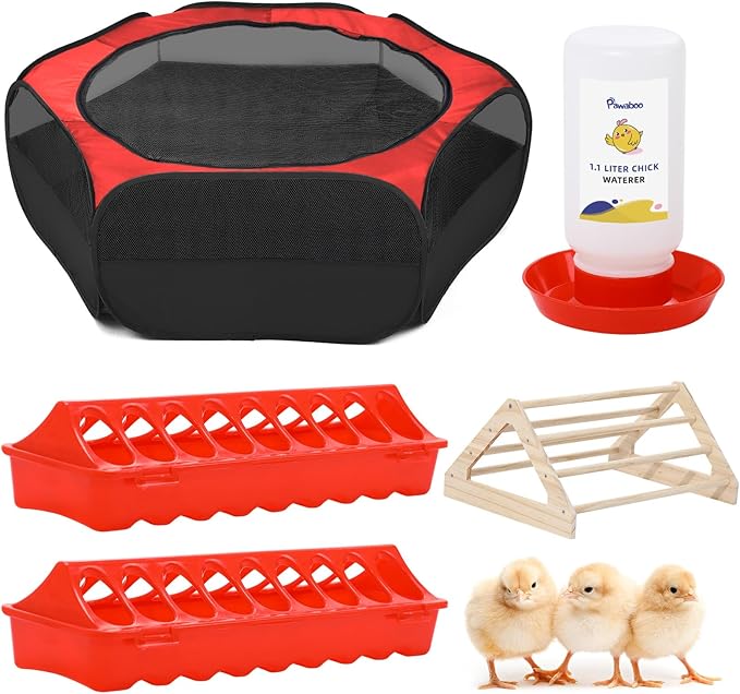 Pawaboo Chick Brooder Box for Chick Starter Kit, Brooder Pen/Chicken Supplies Brooders Box with Chicks Perch Brooding Up to 15 Chicks, Duck and Quail, Red+Black