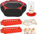 Pawaboo Chick Brooder Box for Chick Starter Kit, Brooder Pen/Chicken Supplies Brooders Box with Chicks Perch Brooding Up to 15 Chicks, Duck and Quail, Red+Black